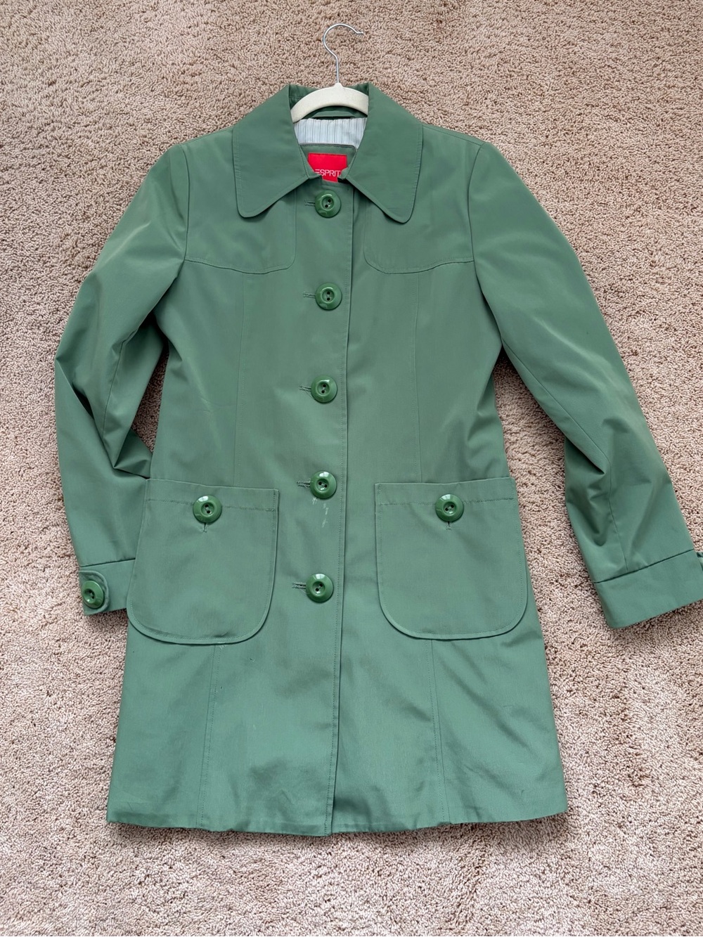Esprit Olive Green Button-Up Trench Coat